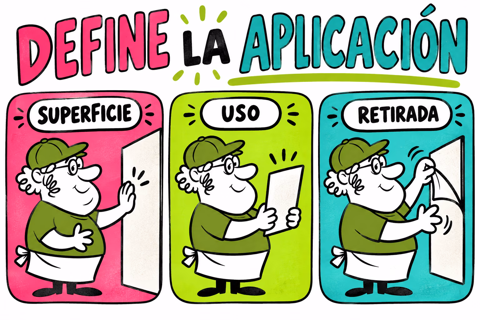 Infografía de superficie, uso y retirada al elegir un adhesivo