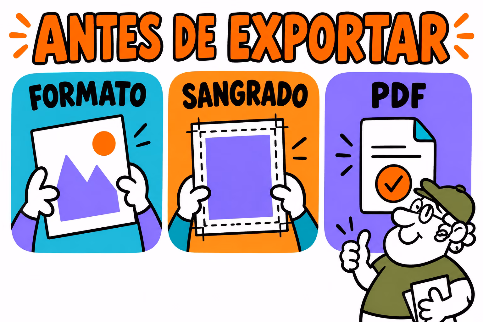 Infografía conceptual de los puntos de revisión de adobe express para imprimir