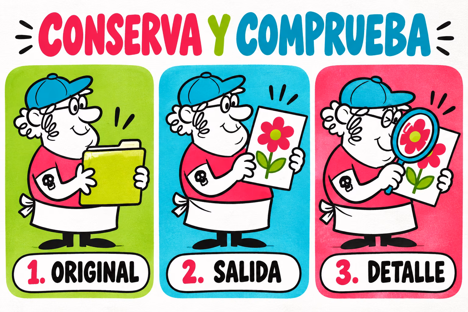 Infografía de conservación de original, salida y detalle