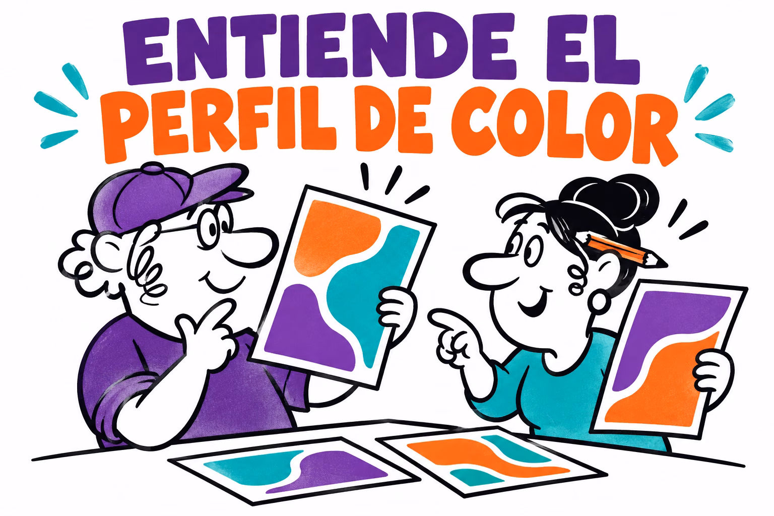 Profesionales ilustrados comparando tarjetas de color conceptuales