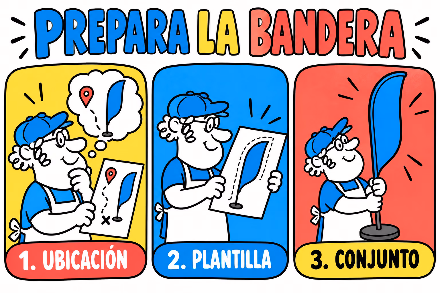 Infografía de ubicación, plantilla y conjunto de una bandera pluma