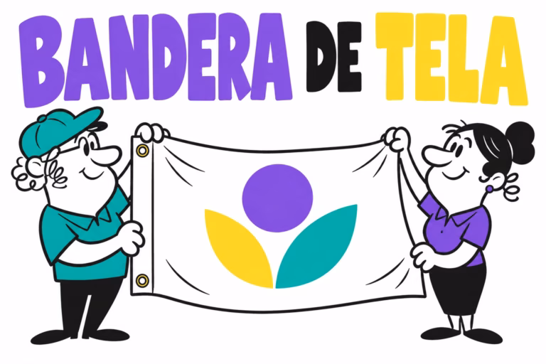 Profesionales ilustrados preparando bandera de tela sin mástil