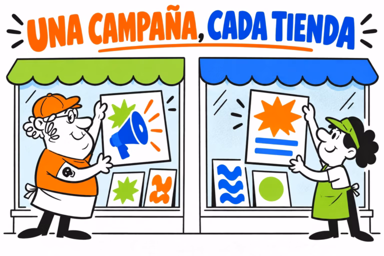 Impresor y responsable de tienda ilustrados preparando una campaña en escaparates