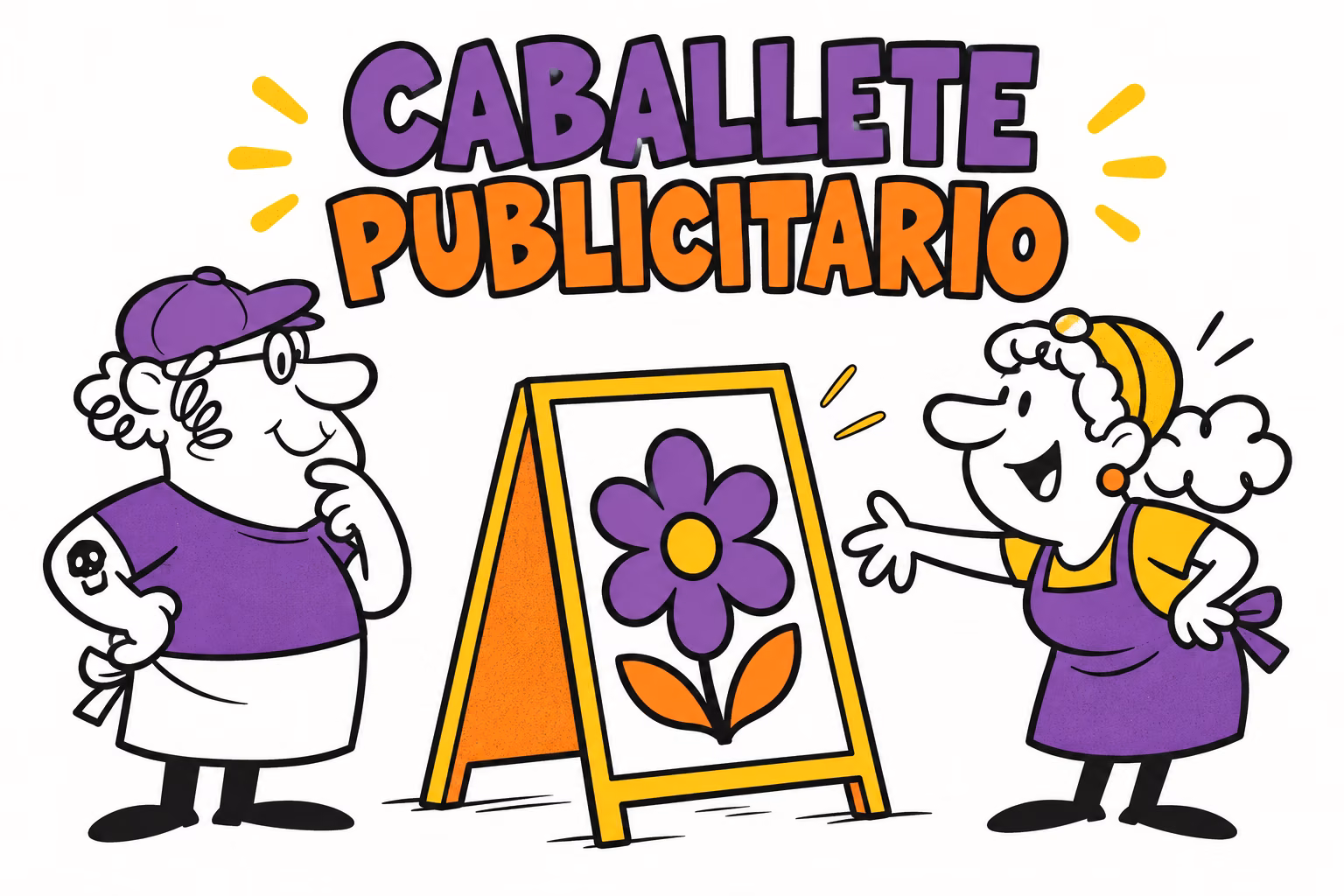 Profesionales ilustrados preparando caballete publicitario