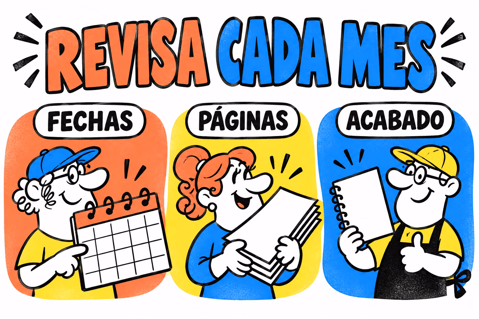 Infografía de fechas, páginas y acabado de un calendario personalizado