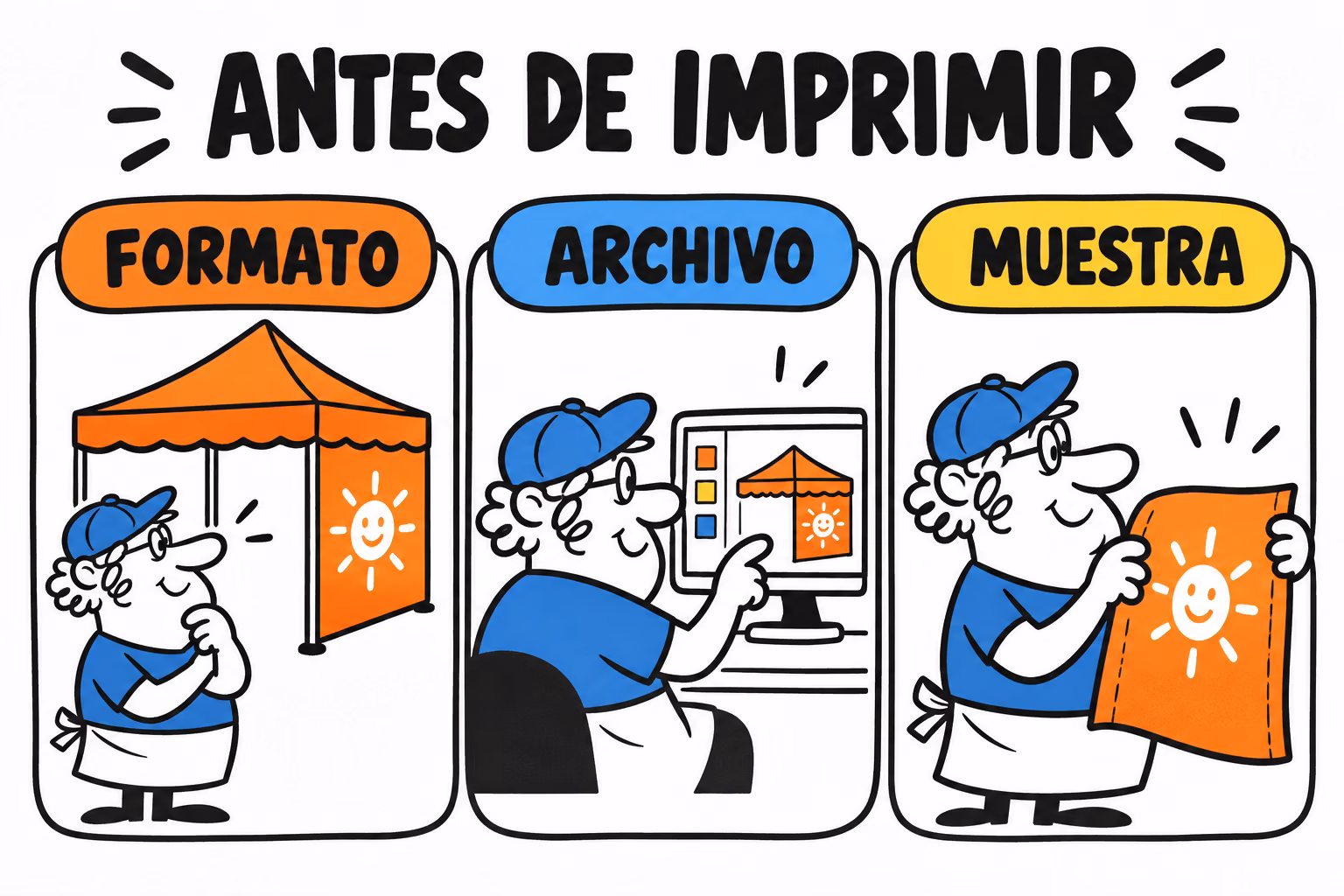 Infografía de formato, archivo y muestra para carpa publicitaria