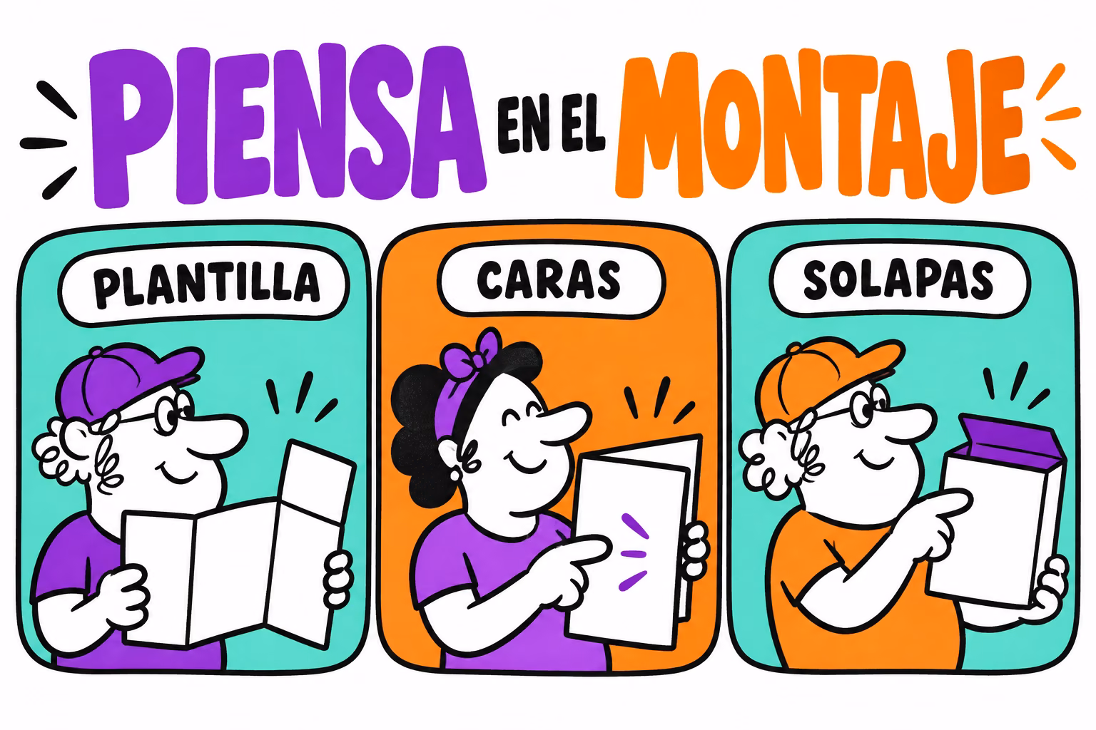 Infografía conceptual de plantilla, caras y solapas de una carpeta