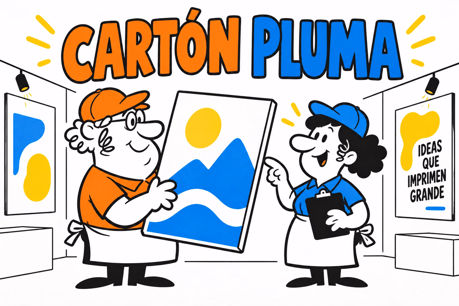 Ilustración de profesionales preparando cartón pluma impreso