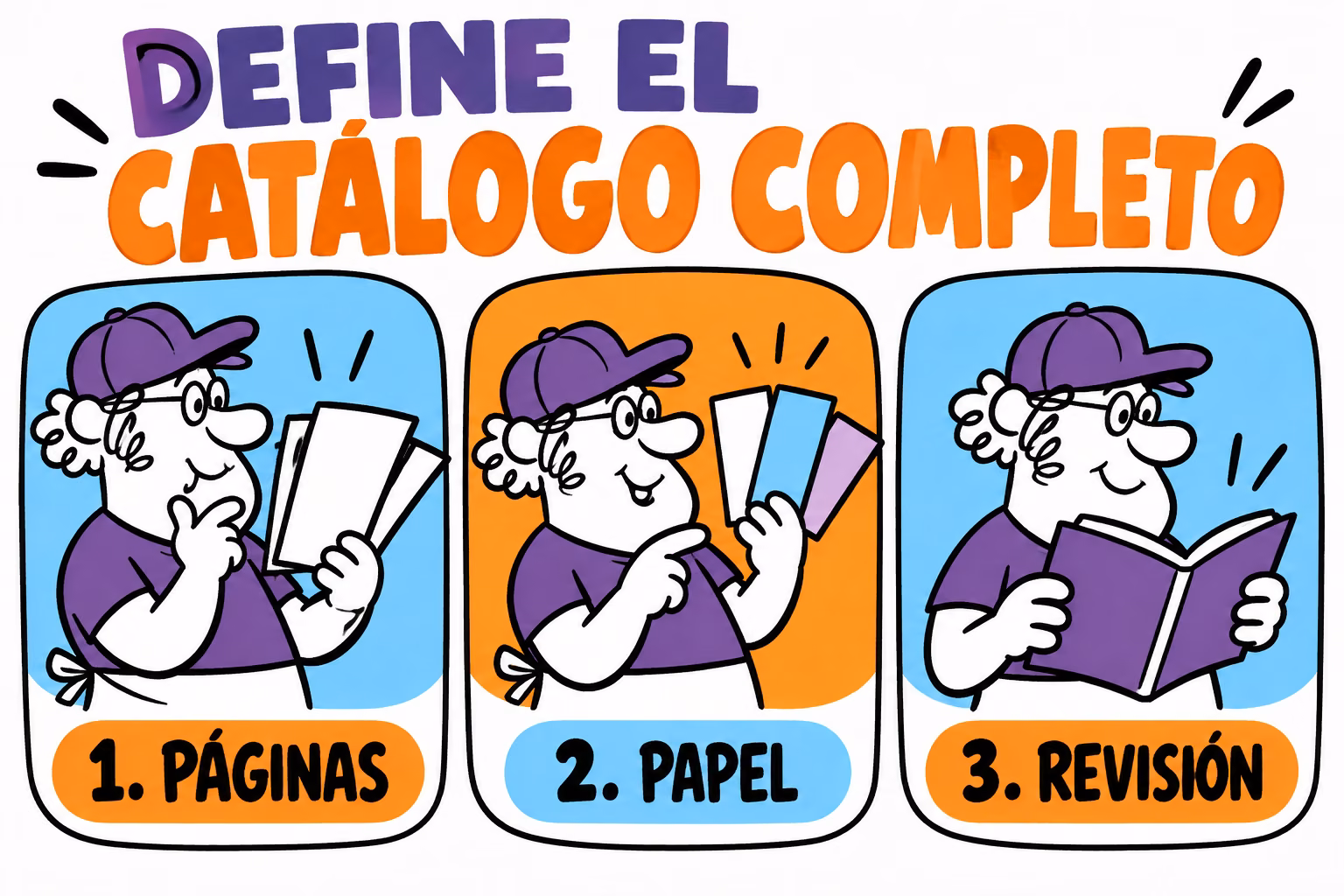 Infografía de páginas, papel y revisión del catálogo