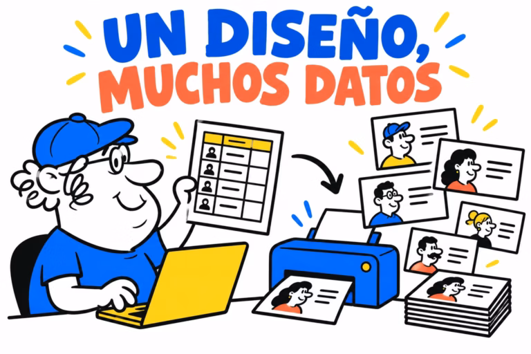 Profesionales ilustrados preparando un proyecto: combinacion datos indesign