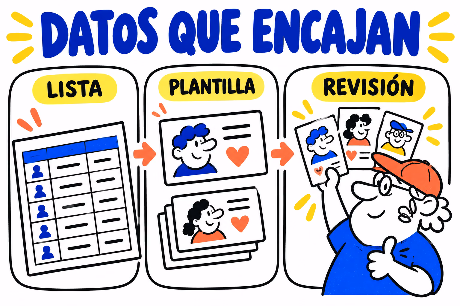 Infografía conceptual de las comprobaciones de combinacion datos indesign