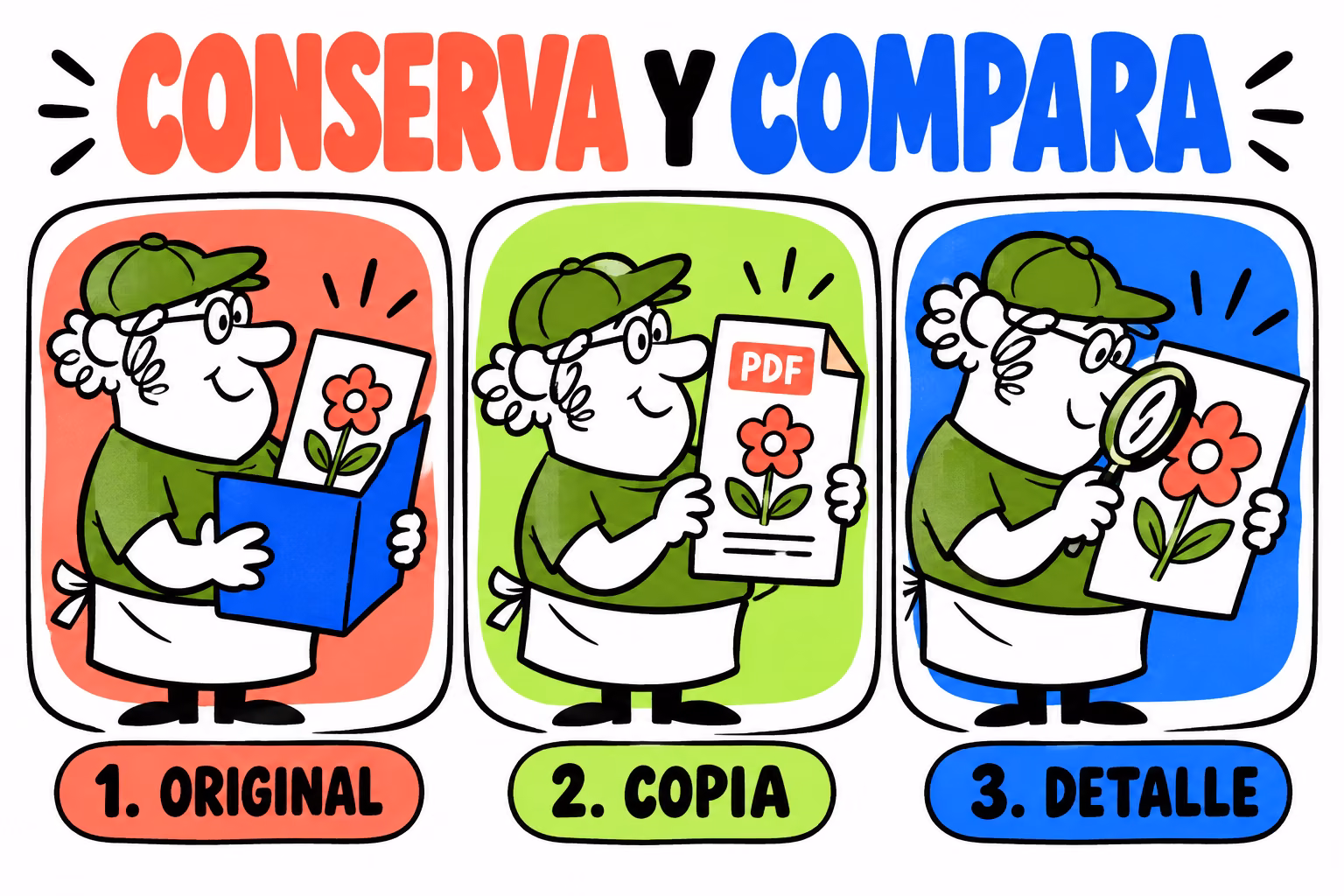 Infografía de original, copia y detalle al reducir el peso de un PDF