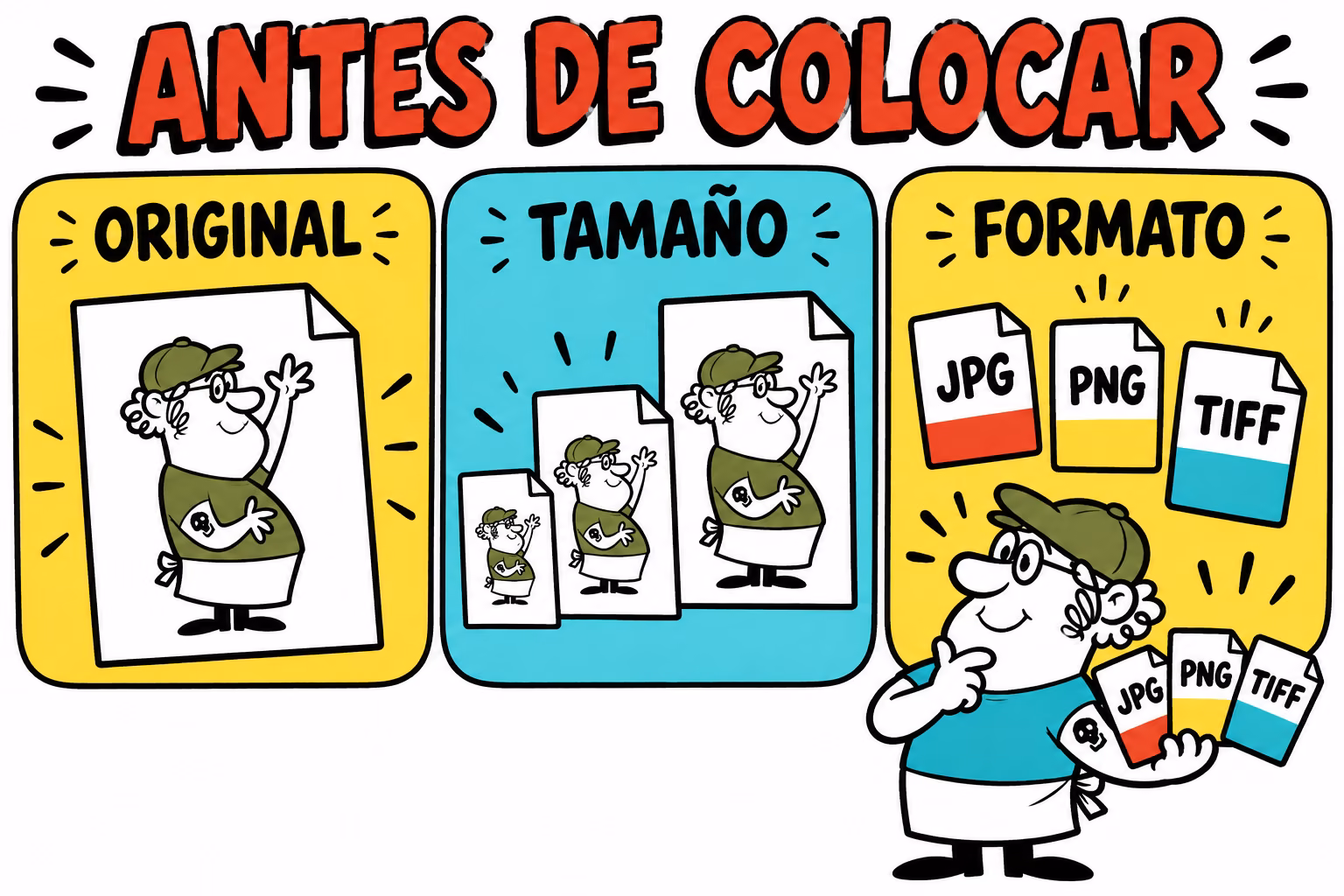 Infografía conceptual de los puntos de revisión: jpg png tiff imprimir