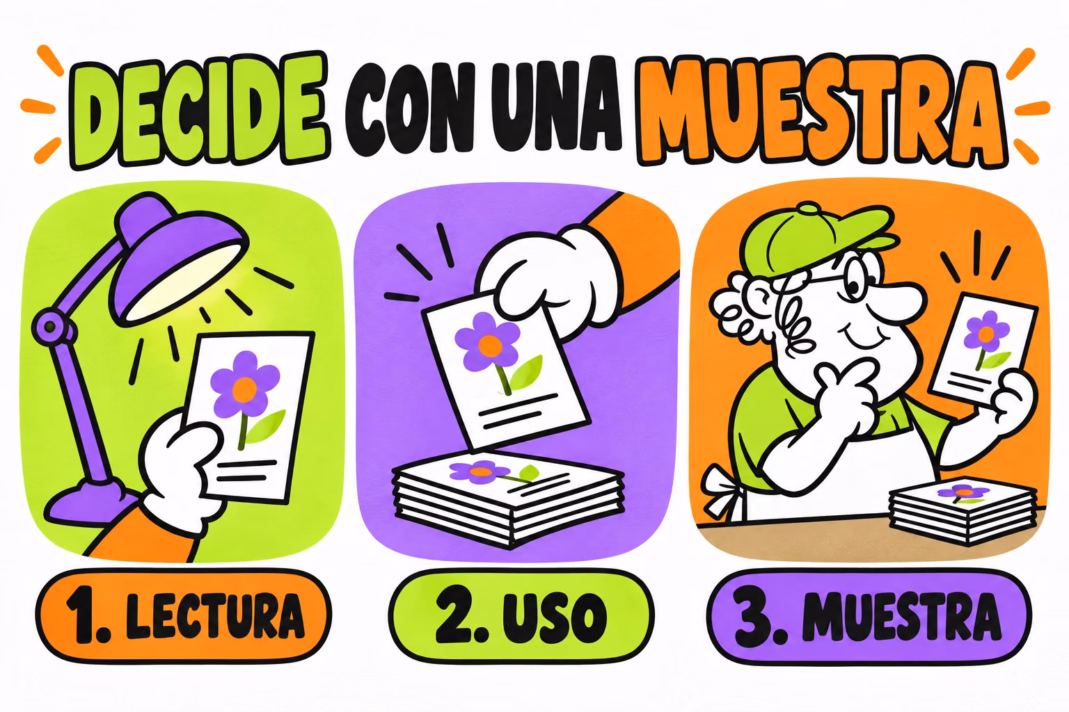 Infografía de lectura, uso y aprobación de una muestra de acabado