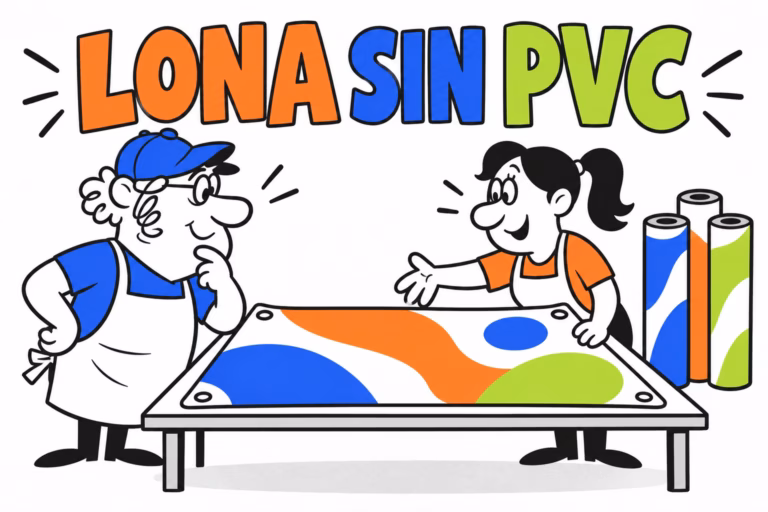 Profesionales ilustrados preparando lona sin PVC