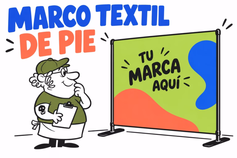 Profesionales ilustrados preparando marco textil de pie