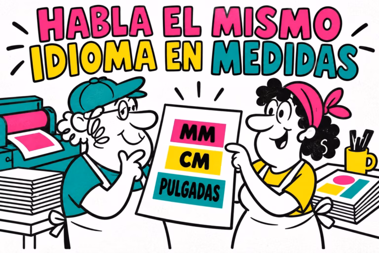 Profesionales ilustrados comparando formatos de papel y unidades de medida