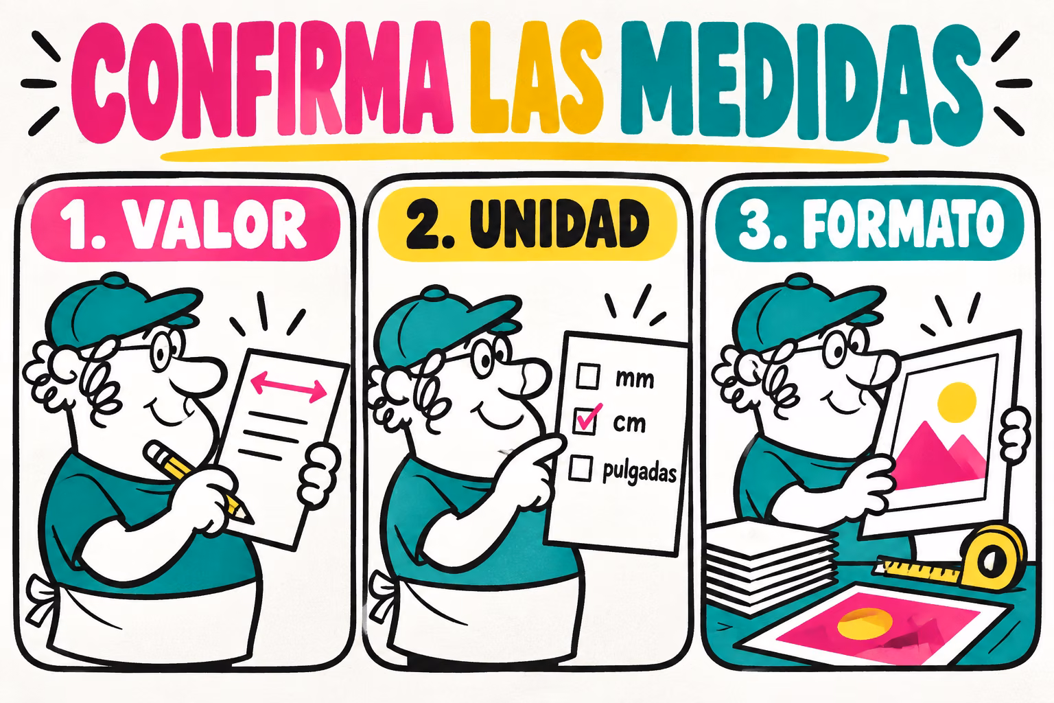 Infografía para confirmar valor, unidad y formato de un encargo