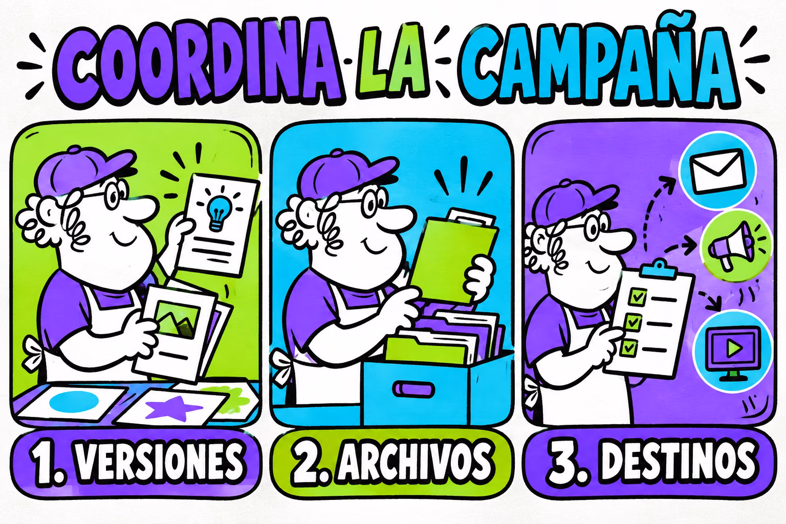 Infografía de versiones, archivos y destinos de una campaña para feria