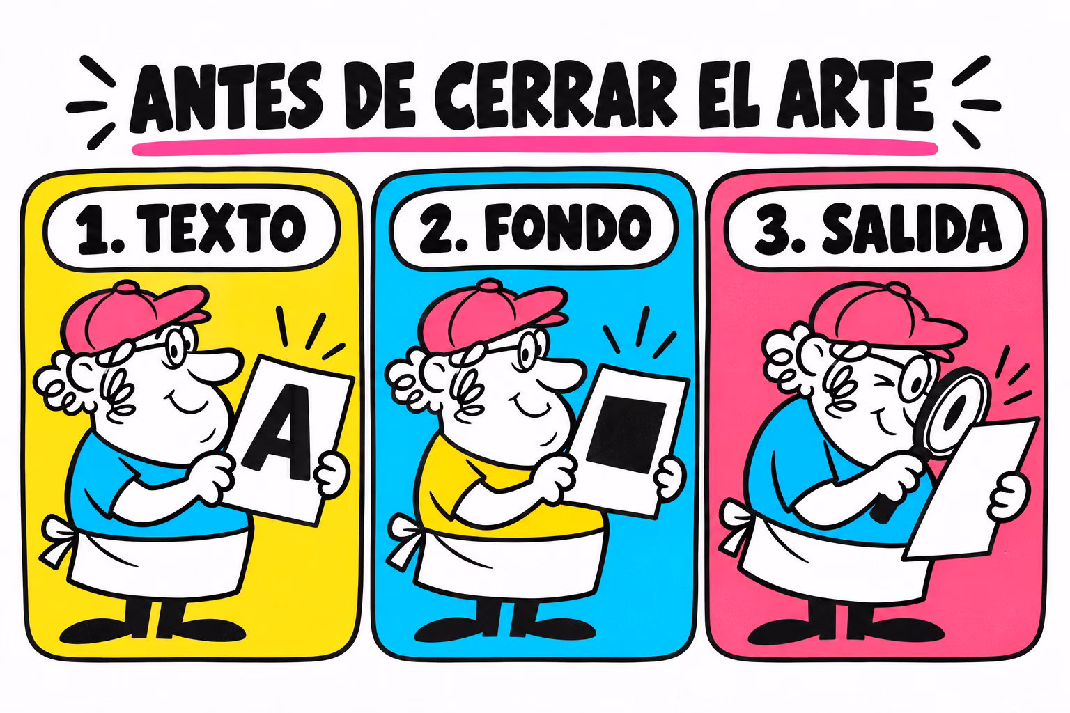 Infografía de revisión de textos, fondos y salida impresa