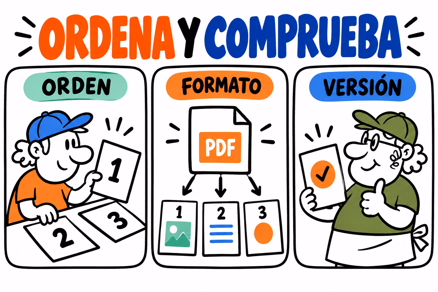 Infografía conceptual de las comprobaciones de organizar paginas acrobat imprimir