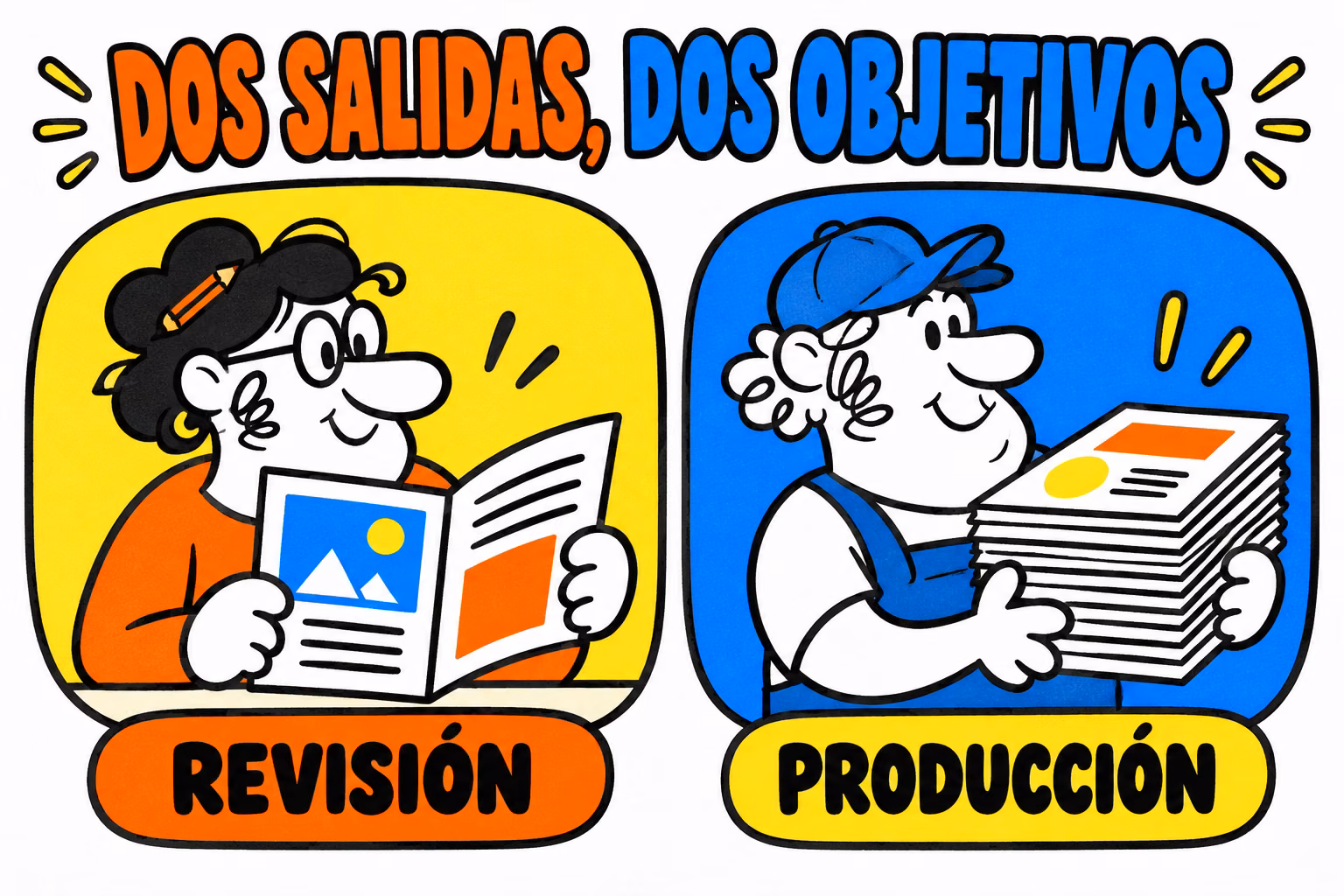 Infografía que distingue versión de revisión y archivo de producción