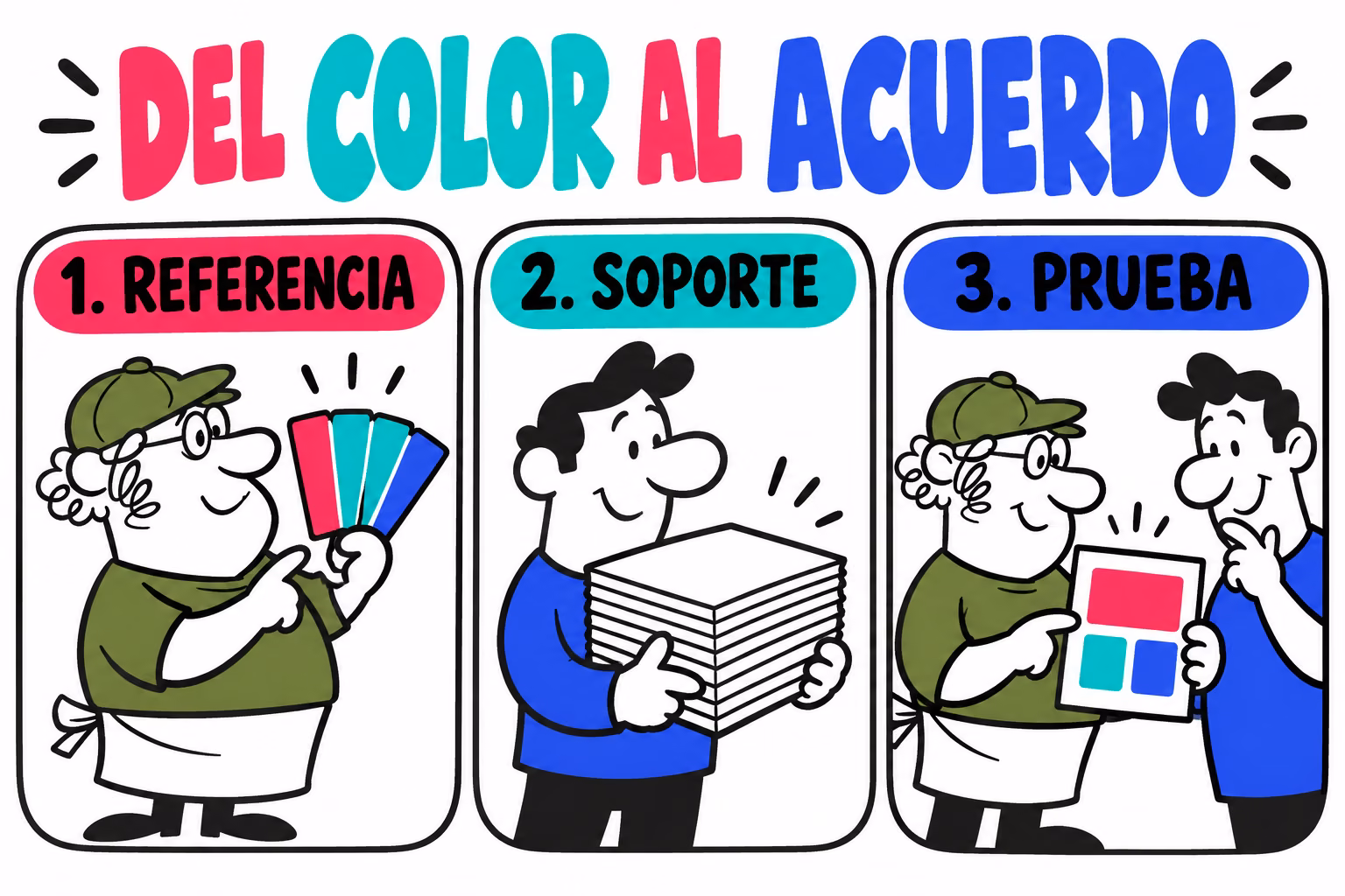 Infografía que relaciona referencia, soporte y prueba de color