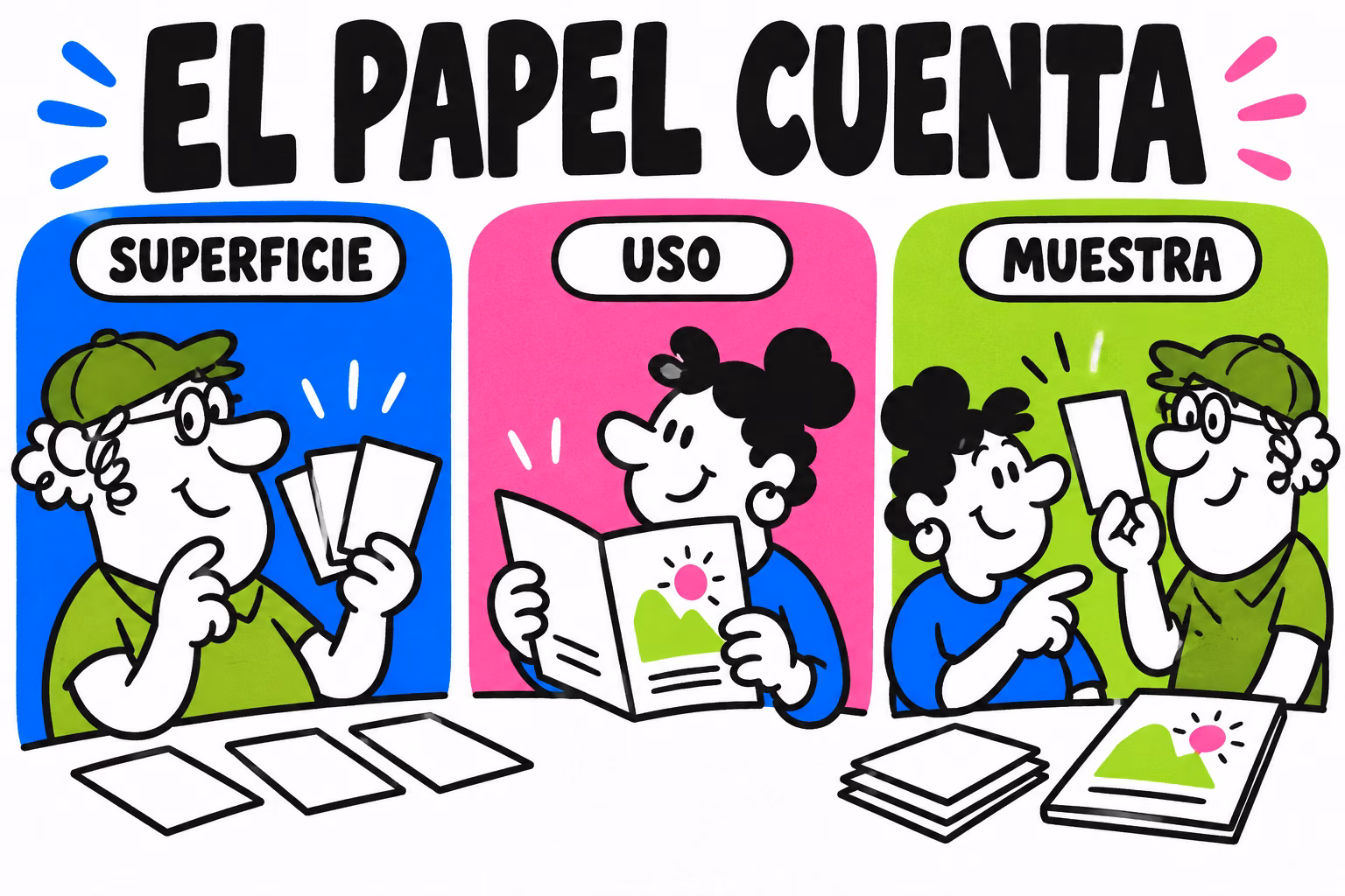Infografía conceptual de los puntos de revisión: papel estucado no estucado