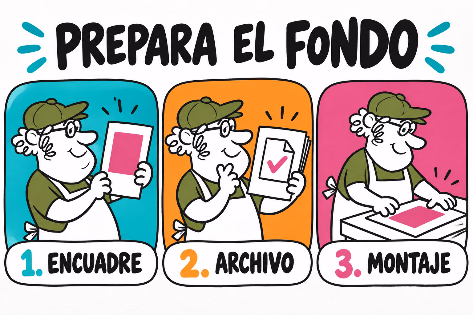 Infografía de encuadre, archivo y montaje para preparar un photocall