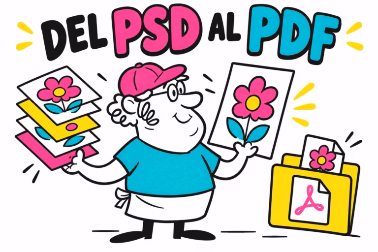 Profesionales ilustrados preparando un proyecto: photoshop pdf imprenta