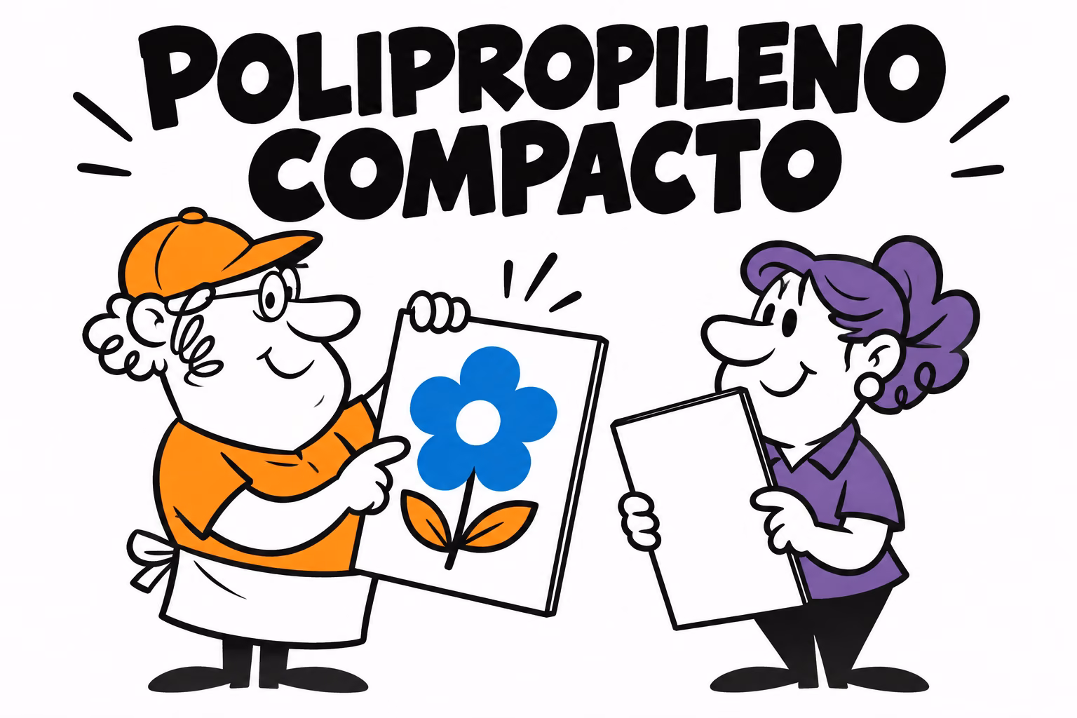Profesionales ilustrados preparando polipropileno compacto impreso