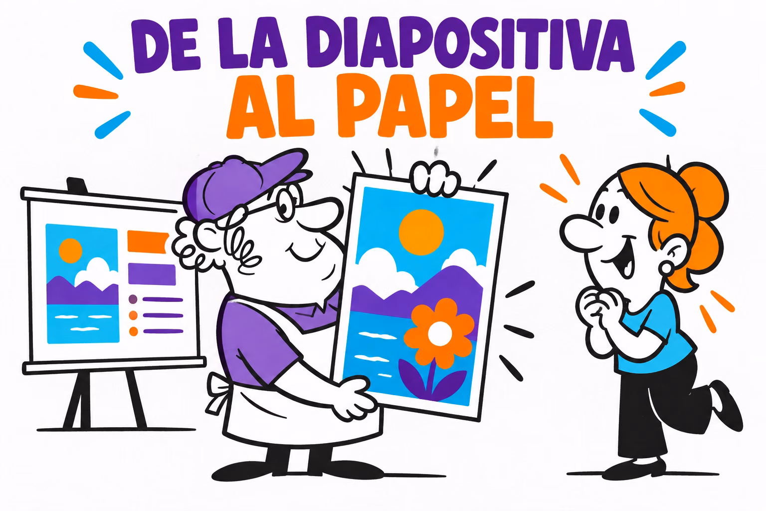 Diseñadora e impresor comparando una composición de presentación con un cartel
