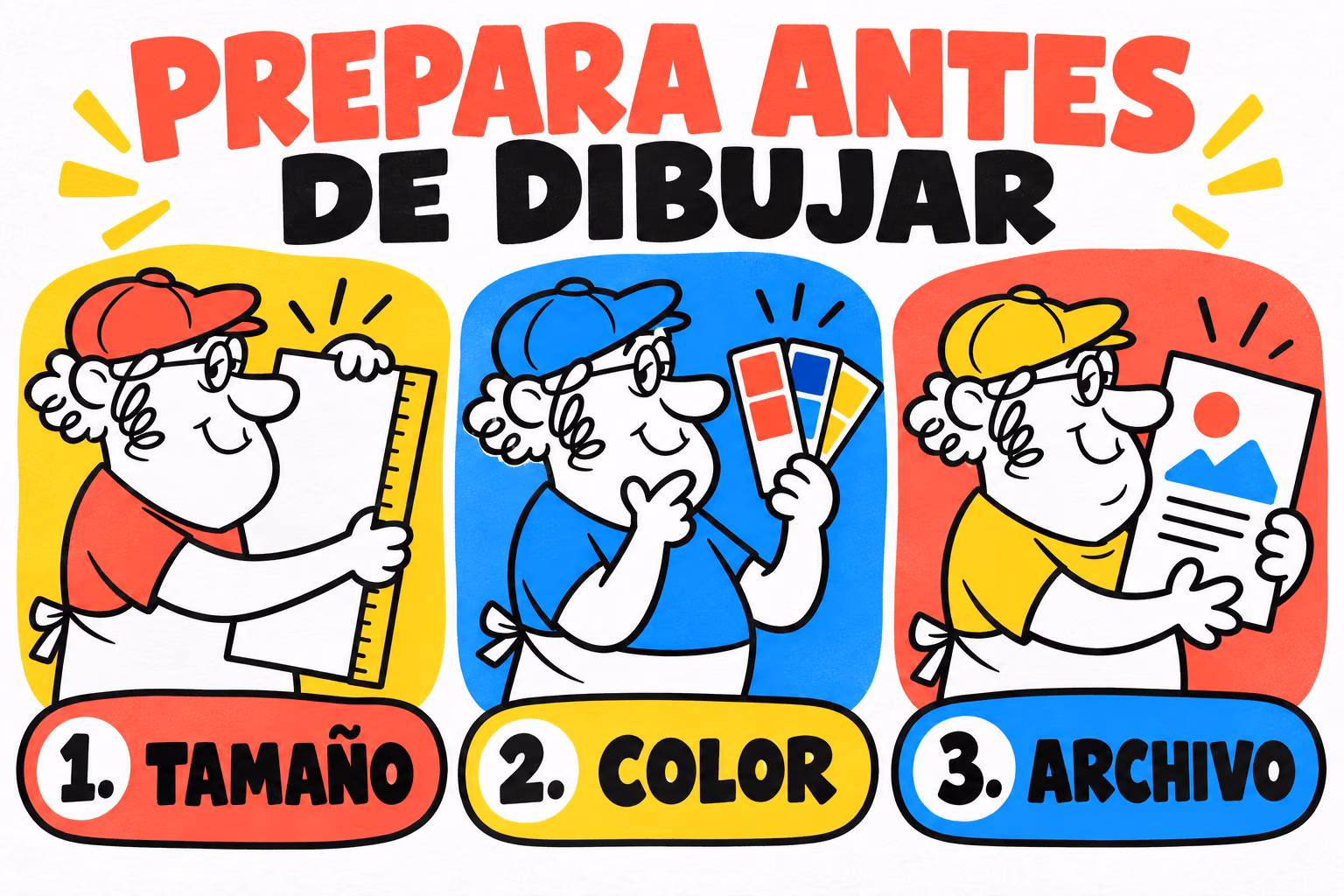 Infografía de tamaño, color y archivo al preparar una ilustración