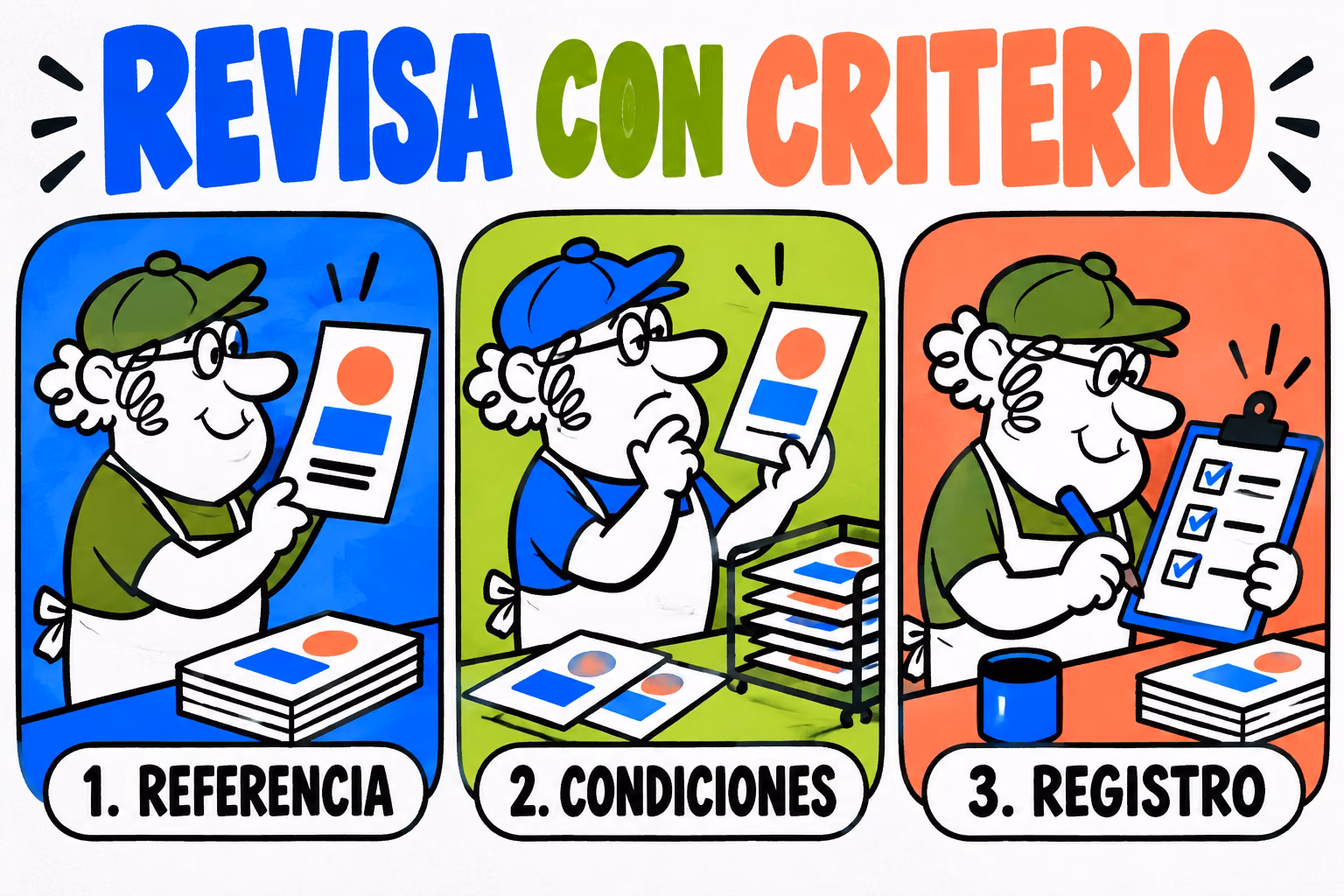 Infografía de referencia, condiciones y registro para revisar muestras