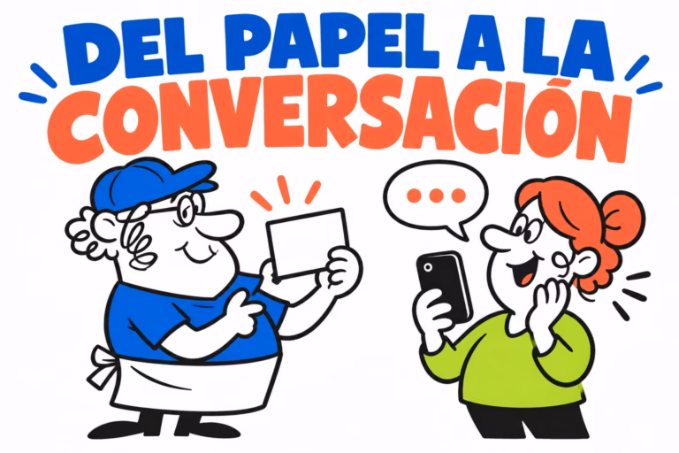 Impresor con tarjeta y diseñadora con teléfono y bocadillo de conversación