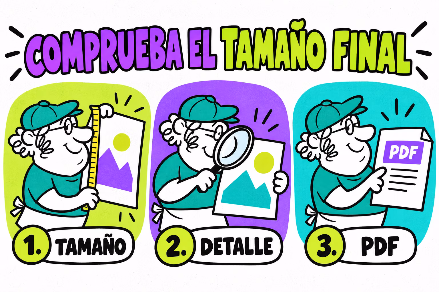 Infografía de tamaño final, detalle y revisión del PDF