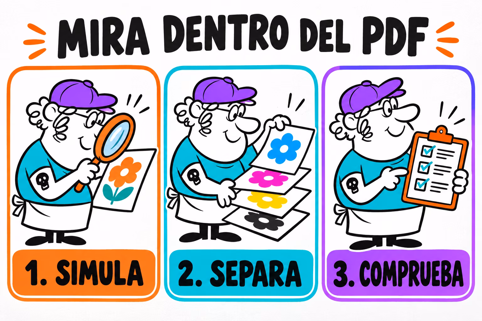 Infografía de simulación, separaciones y comprobación del PDF