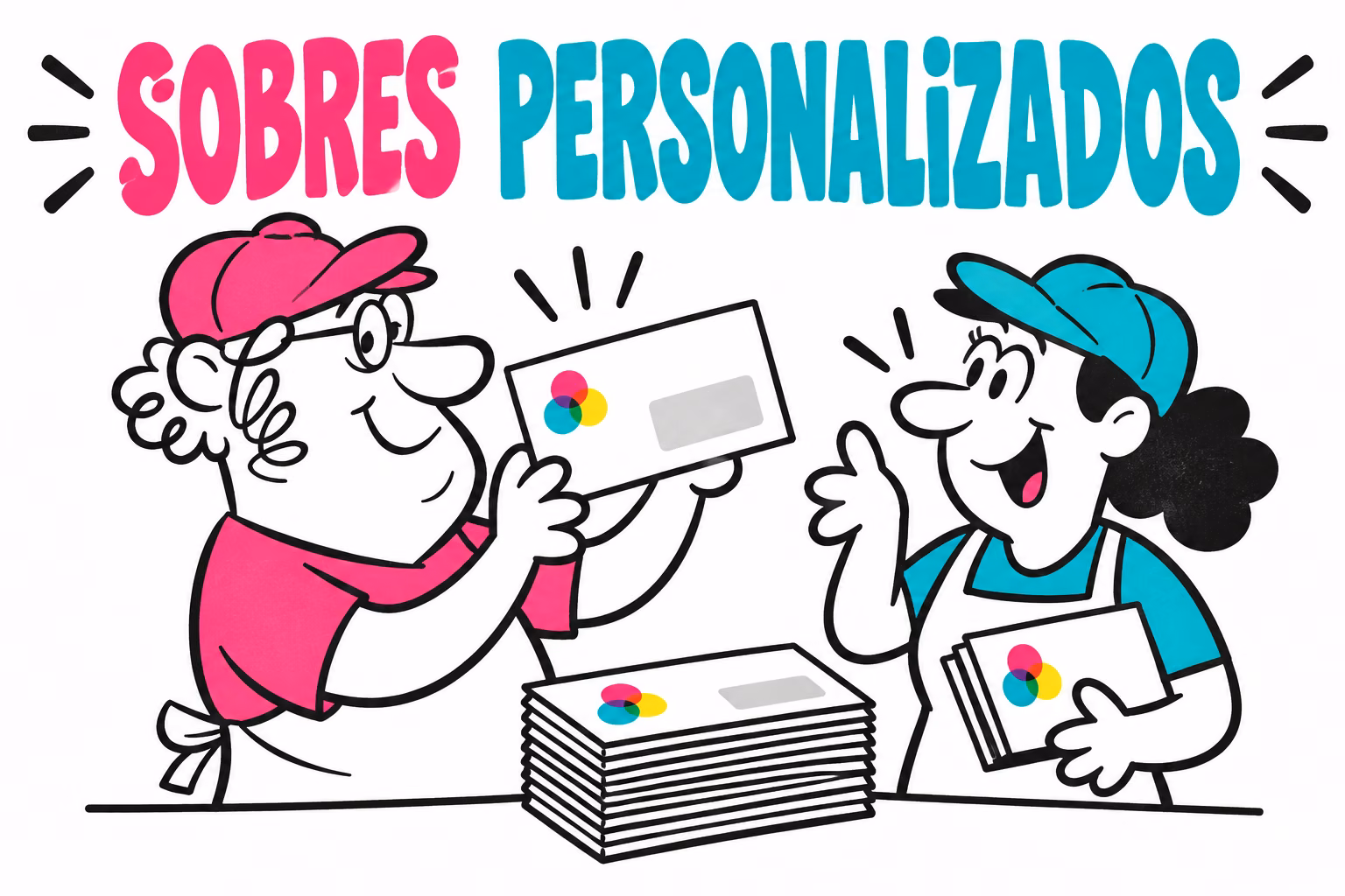Profesionales ilustrados preparando sobres personalizados