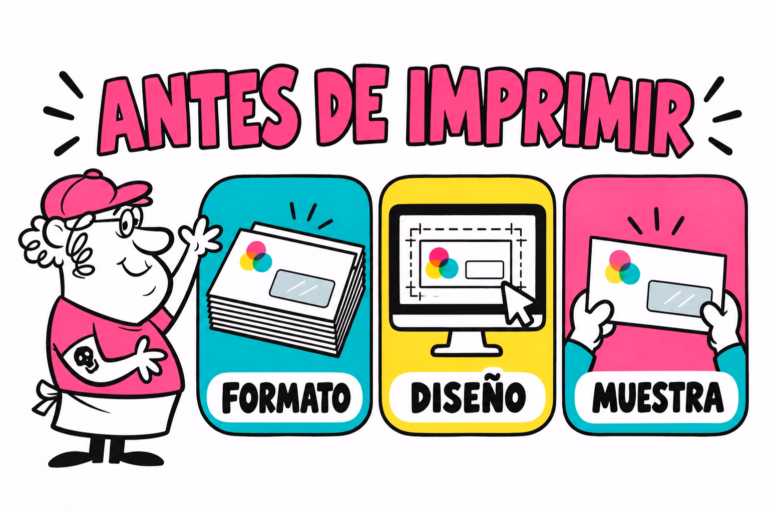 Infografía de formato, diseño y muestra para sobres personalizados
