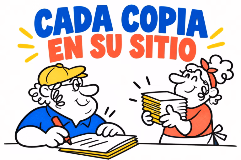 Profesionales ilustrados escribiendo en un talonario y organizando juegos de copias