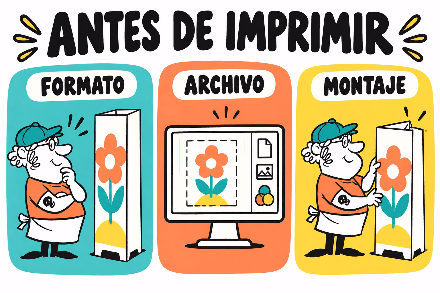 Infografía de formato, archivo y montaje para tótem de cartón