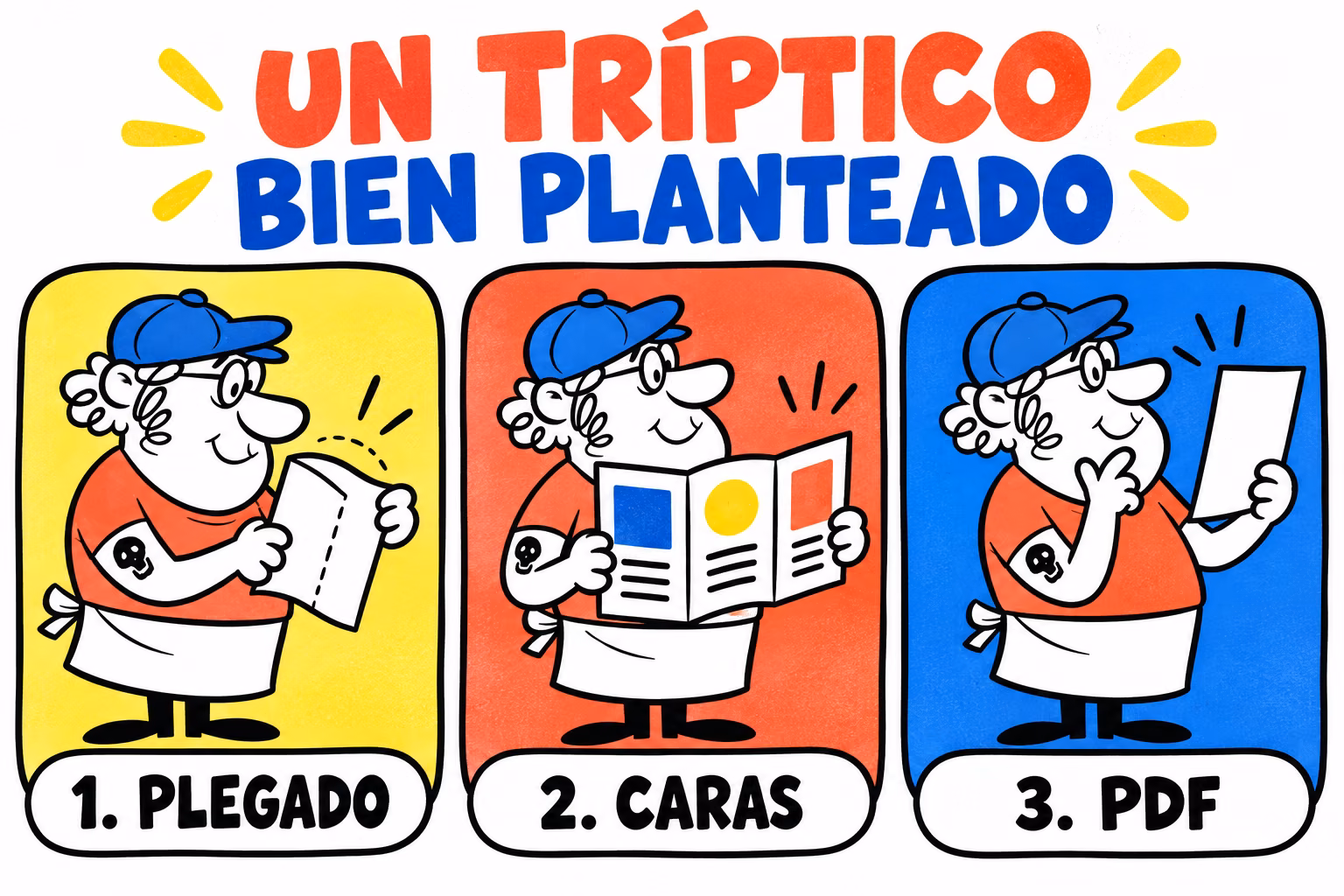 Infografía de plegado, caras y PDF para diseñar un tríptico