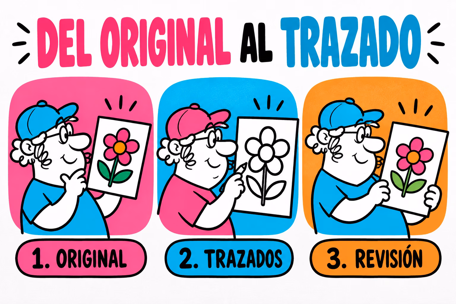 Infografía de original, trazados y revisión de una vectorización