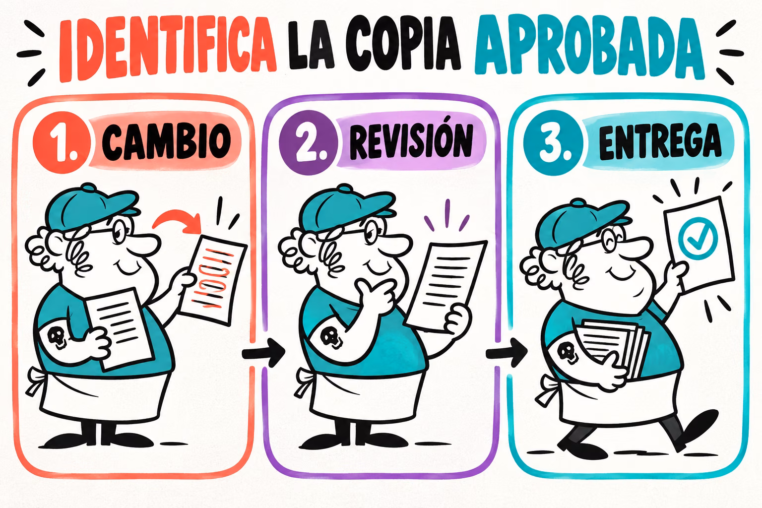 Infografía del proceso de revisión de versiones del arte final