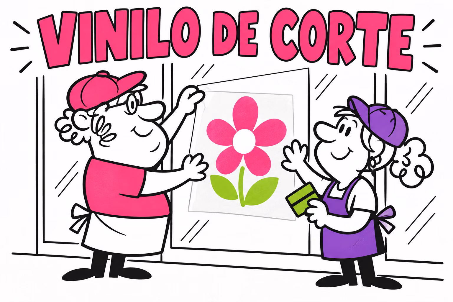 Profesionales ilustrados preparando vinilo de corte