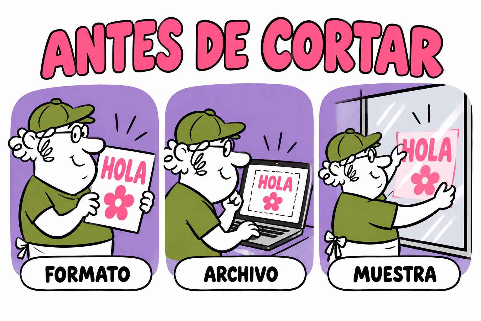 Infografía de formato, archivo y muestra para vinilo de corte