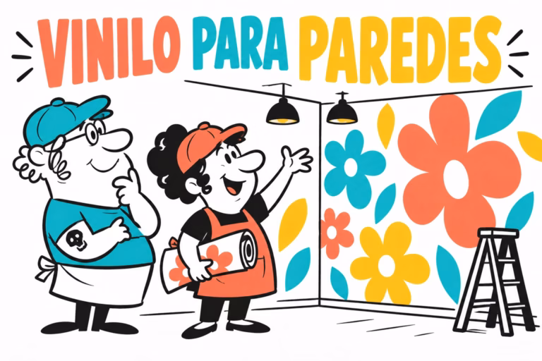 Profesionales ilustrados revisando vinilo para paredes