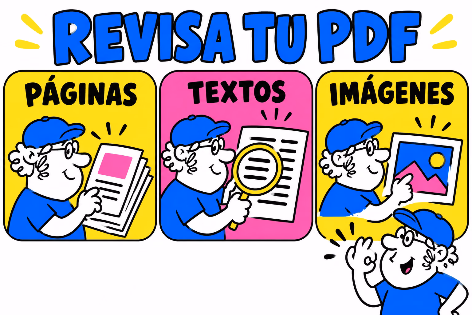 Infografía conceptual de los puntos de revisión de word pdf imprenta