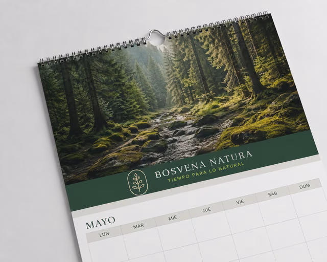 Calendarios de pared con impresión personalizada de la marca ficticia BOSVENA NATURA