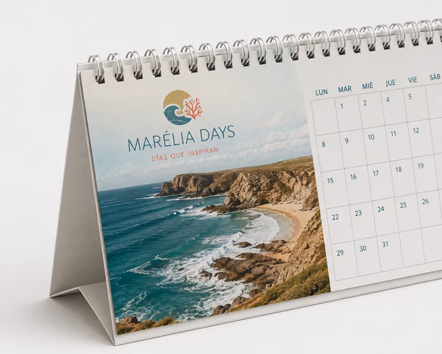 Calendarios de sobremesa con impresión personalizada de la marca ficticia MARÉLIA DAYS
